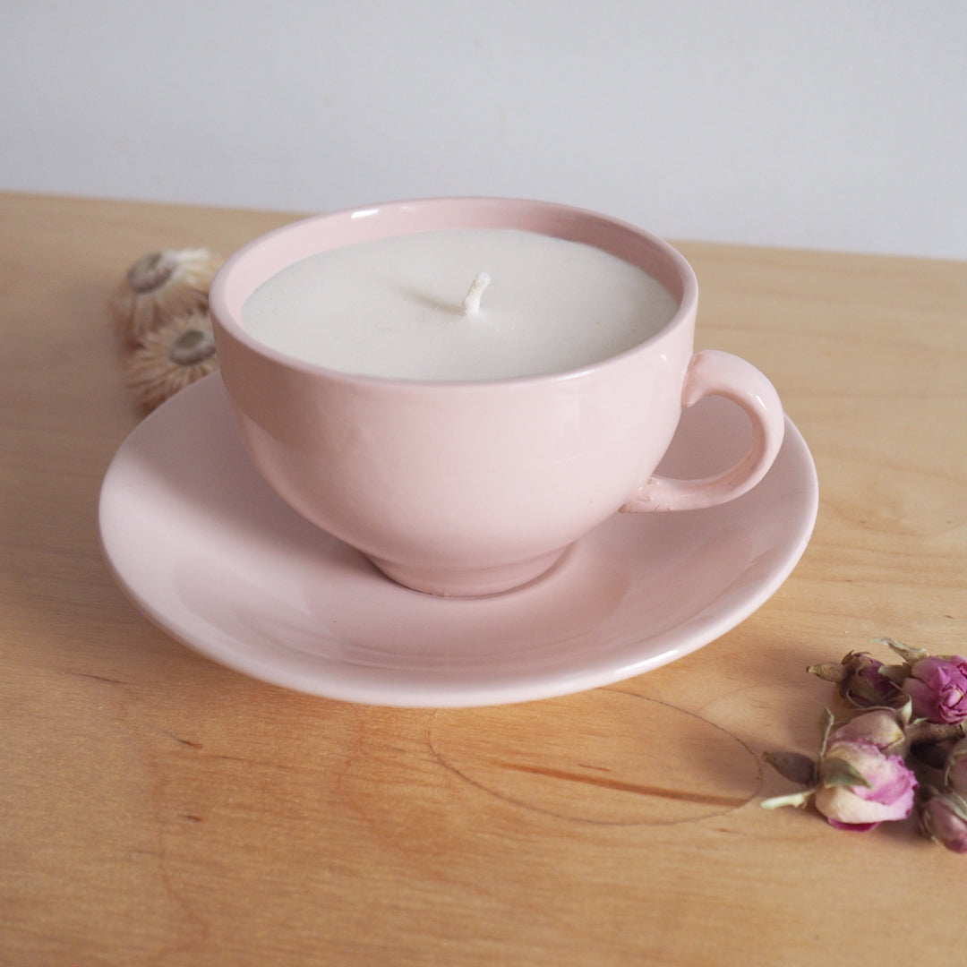 Bougie unie vieux rose parfum lessive fraîche